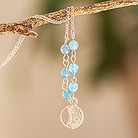 Halskette mit filigranem Quarzanhänger, „Mondphasen“ – Halskette mit filigranem Anhänger aus Sterlingsilber und Quarzperlen