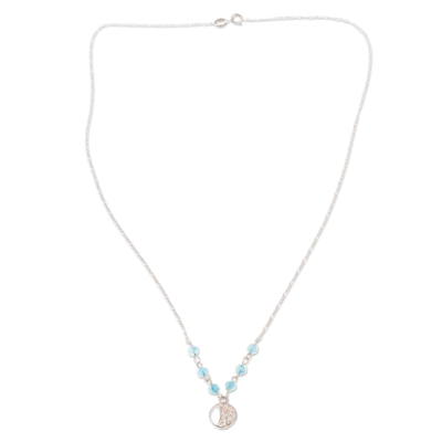 Quartz filigree pendant necklace, 'Phases of the Moon' - Sterling Silver Filigree Pendant Necklace with Quartz Beads