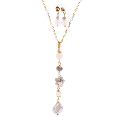 Gold-plated multi-gemstone jewelry set, 'Stardust' - Necklace and Earrings Set with Multiple Gemstones
