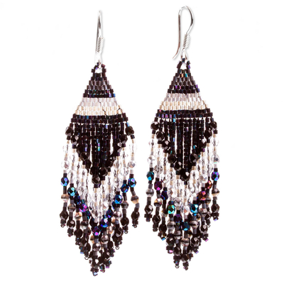 Huichol Handcrafted Iridescent Beadwork Waterfall Earrings