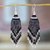 Glass beaded waterfall earrings, 'Silver Grey Luxury' - Huichol Silver Grey & Black Beadwork Waterfall Earrings