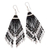 Glass beaded waterfall earrings, 'Silver Grey Luxury' - Huichol Silver Grey & Black Beadwork Waterfall Earrings (image 2b) thumbail