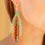 Glass beaded waterfall earrings, 'Aqua and Tangerine Rivers' - Huichol Aqua-Tangerine-Yellow Beadwork Waterfall Earrings (image 2b) thumbail