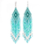 Glass beaded waterfall earrings, 'Aqua Cascade' - Huichol Aqua-Mint-Silver Beadwork Waterfall Earrings