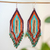 Huichol glass beaded long earrings, 'Traditions' - Huichol Beadwork Peach-Aqua-Tangerine Waterfall Earrings thumbail