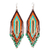 Huichol glass beaded long earrings, 'Traditions' - Huichol Beadwork Peach-Aqua-Tangerine Waterfall Earrings (image 2a) thumbail
