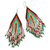 Huichol glass beaded long earrings, 'Traditions' - Huichol Beadwork Peach-Aqua-Tangerine Waterfall Earrings (image 2c) thumbail