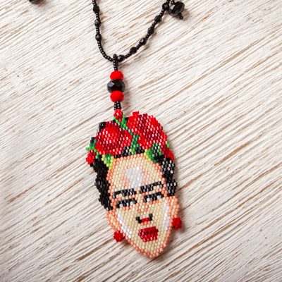 Glass beaded pendant necklace, Immortal Frida