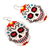 Glass beaded dangle earrings, 'White and Red Skeleton' - Beadwork Day of the Dead White Skull Huichol Earrings (image 2b) thumbail