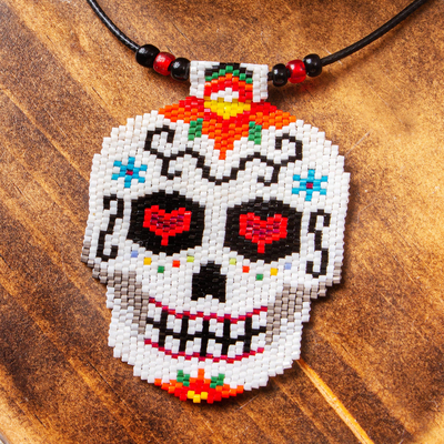Sugar skull necklace dia de los muertos Native American Beadwork Medallion  | eBay