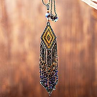 Glass beaded pendant necklace, 'Huichol Iridescent Cascade' - Huichol Handcrafted Iridescent Beadwork Pendant Necklace