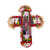 Glass and metal wall cross, 'Blazing Heart' - Glass and Tin Wall Cross from Mexico (image 2a) thumbail