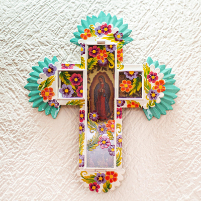 Metal wall cross, Blessed Virgin