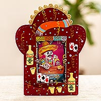 Tin plaque, 'Lottery Card Skeleton' - Handcrafted Lottery Card Motif Tin Plaque or Photo Frame
