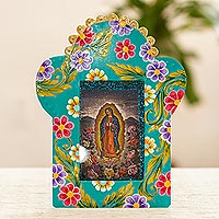 Tin plaque, 'Roses for Guadalupe' - Handcrafted Virgin of Guadalupe Tin Plaque or Photo Frame