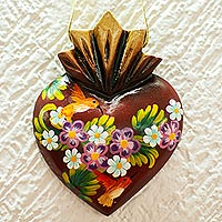 Wood wall accent, 'Flaming Heart' - Hand Painted Sacred Heart Wood Wall Art