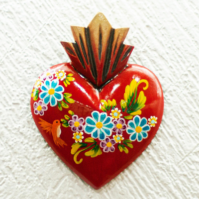 Wood wall art, 'Love's Creation' - Handcrafted Heart Plaque Wall Art Decor from Mexico