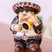 Ceramic bank, 'Mariachi Trumpet' - Mexican Handcrafted Ceramic Mariachi Trumpet Bank