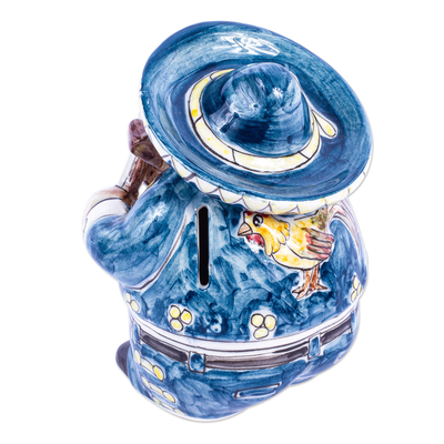Ceramic decorative accent, 'Blue Mariachi Violin' - Mexican Handcrafted Ceramic Decorative Accent