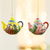 Ceramic ornaments, 'Time for Tea' (pair) - Two Handcrafted Ceramic Teapot Ornaments from Mexico