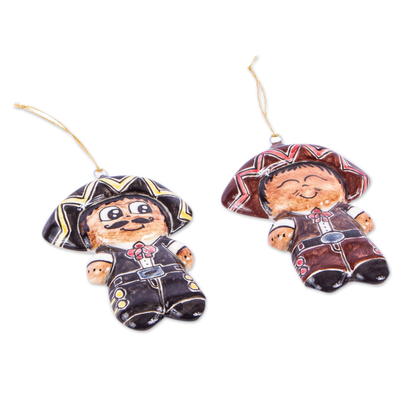 Ceramic ornaments, 'Mariachi Boys' (pair) - Two Ceramic Mariachi Boy Ornaments from Mexico