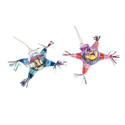 Adornos de cerámica, (par) - Dos adornos de piñata de cerámica pintados a mano de México