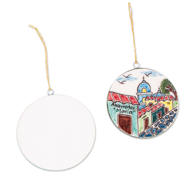 Ceramic ornaments, 'Mexican Life' - Two Ceramic Ornaments with Vignettes from Mexico