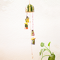 Ceramic wind chime, 'Cactus Family' - Cactus-Themed Handmade Ceramic Wind Chime
