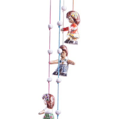 Ceramic wind chime, 'Balloon Ride' - Hand Painted Ceramic Hot Air Balloon Wind Chime