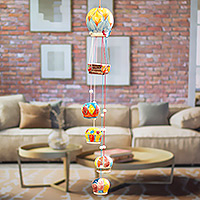 Ceramic wind chime, 'Balloon Brigade' - Artisan Crafted Hot-Air Balloon Themed Wind Chime