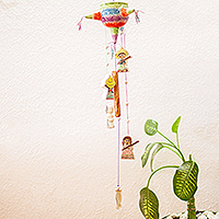 Ceramic wind chime, 'Piñata Party' - Piñata Themed Ceramic Wind Chime