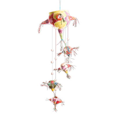 Ceramic wind chime, 'Piñata Cascade' - Hand Painted Piñata Themed Ceramic Wind Chime