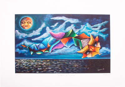 Giclee print, 'Serpent of the Sea' - Fanciful Mexican Vibora de la Mar Giclee Print on Canvas