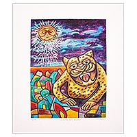 Impresión giclée sobre lienzo, 'Noche del Tecuan' ​​- Impresión giclée firmada sobre lienzo de pintura surrealista