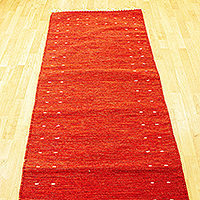 Wool runner, 'Zapotec Simplicity in Chili' (2.5x10) - Hand Loomed Red Wool Runner (2.5x10)