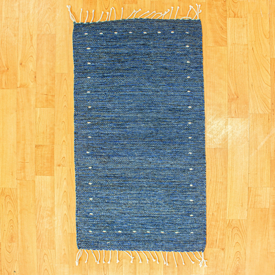 Wool area rug, 'Blue Sea' (2x3) - Hand Crafted Blue Wool Rug (2x3)