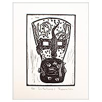 Linoleum block print, 'Eddy Mask' - Limited Edition Signed Block Print