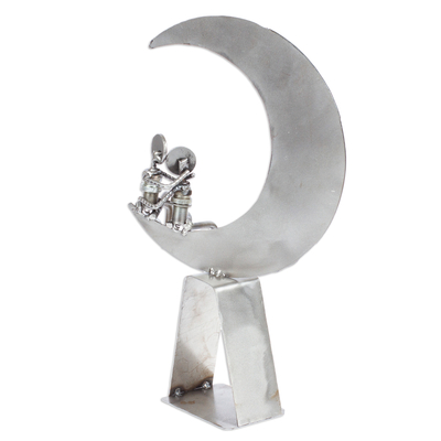 Recycled auto parts sculpture, 'Romance by Moonlight' - Eco-Friendly Recycled Metal Sculpture