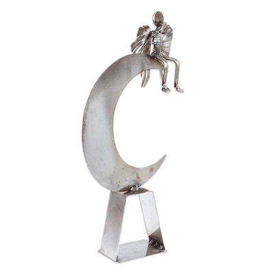 Escultura de autopartes recicladas - Escultura de metal de ángel y luna hecha a mano