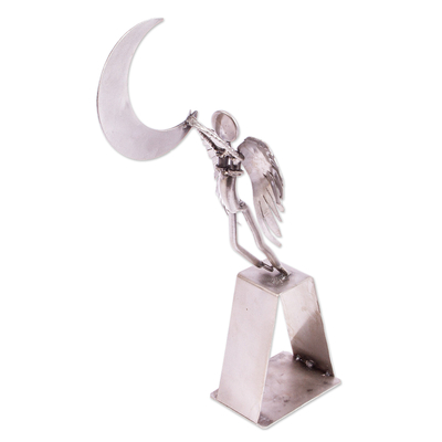 Recycled auto parts sculpture, 'Capture the Moon' - Angel-themed Recycled Metal Sculpture