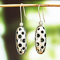 Sterling silver dangle earrings, 'Bold Openings' - Modern Perforated Silver Dangle Earrings