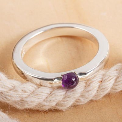 Amethyst solitaire ring, 'Vantage Point' - Handmade Amethyst Single-Stone Ring