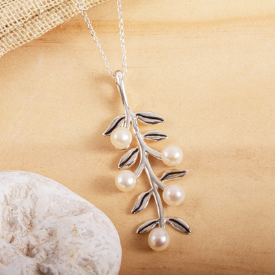 collar con colgante de perlas cultivadas - Collar con colgante de perlas cultivadas hecho a mano