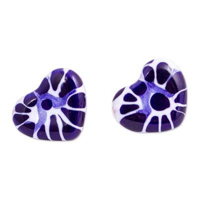 Talavera-Style Ceramic Heart Earrings