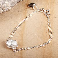 Sterling silver pendant bracelet, 'Gardenia Blossom' - Handcrafted Sterling Silver Floral Bracelet from Mexico