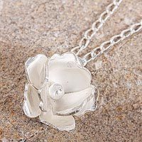 Stamped floral patern reversible printed shell pendant necklace on silver chain
