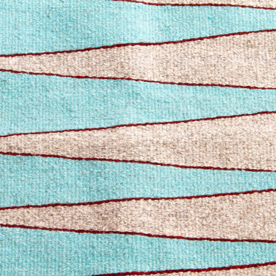 Alfombra zapoteca de lana, (2x3) - Alfombra tejida a mano en color aguamarina y beige (2x3)