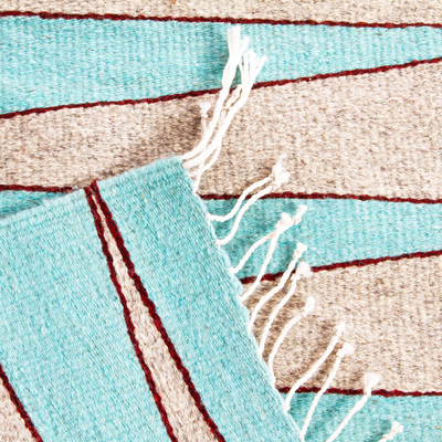 Teppich aus Zapotec-Wolle, (2x3) - Handgewebter Teppich in Aqua und Beige (2x3)