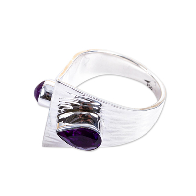 Amethyst cocktail ring, 'Modern Synergy' - Wide Amethyst Cocktail Ring