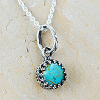Turquoise pendant necklace, 'Taxco Treasure'